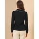 thumbnail image 5 of Camisa casual de contraste con cuello Peter Pan para mujer, blusa de trabajo con mangas abullonadas Negro XL, 5 of 6