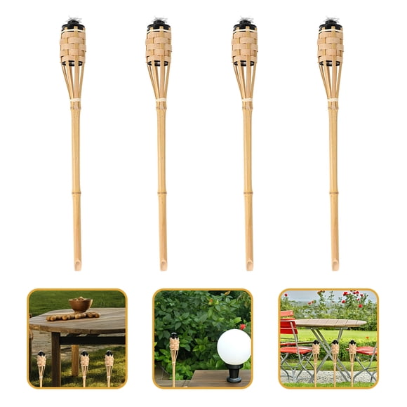 CATIEBYE 4 Pcs Torches de Feu d'Extérieur en Bambou Faites à la Main pour Mariages Festivals Fêtes d'Été Luau
