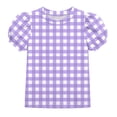 thumbnail image 3 of Bxsruta Girls Puff Sleeve Crew Neck Gingham Top Casual Short Sleeve Pullover for Ages 5-14, 3 of 8