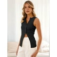 thumbnail image 3 of Women Button Down Vest Ribbed Summer Tank Tops Button Up Open Front Rib Shirt Sleeveless Slim Dressy Top Fashion Black S, 3 of 7