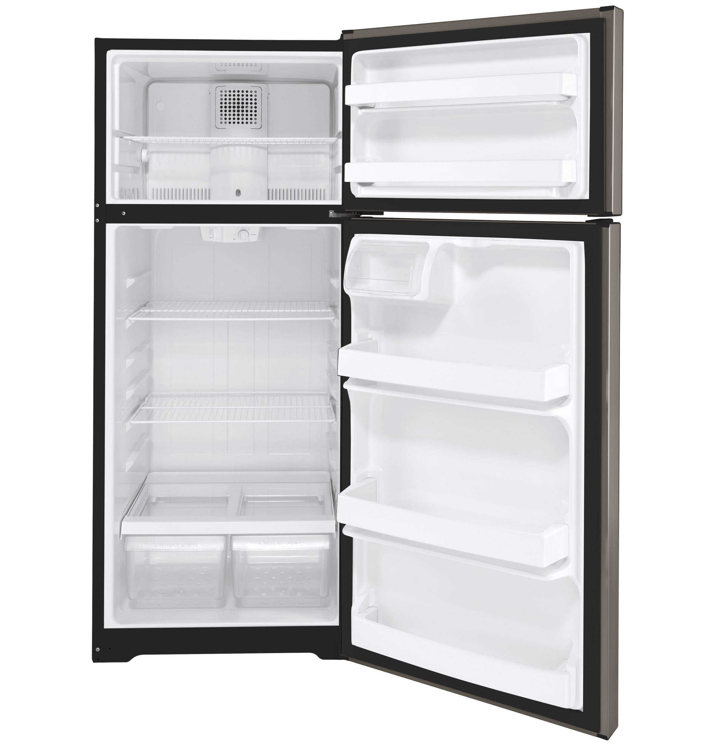 GE Appliances Energy Star 17.5 cu. ft. Top-Freezer Refrigerator model GTE18DCNRSA in Silver.