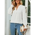 thumbnail image 3 of Liacowi Women Casual Shirt Swiss Dot V Neck Puff Sleeve Loose Fit Tops Solid Color T Shirt, 3 of 8