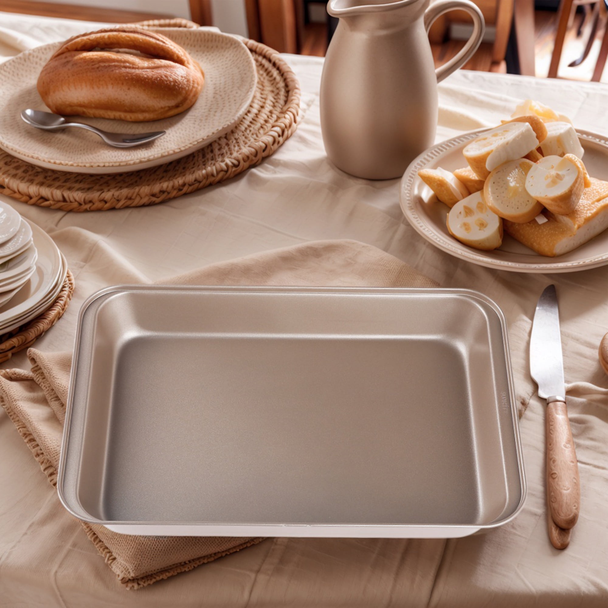 Unique Bargains Baking Sheet Nonstick Cake Pan Champagne Gold 15*15*3.3in