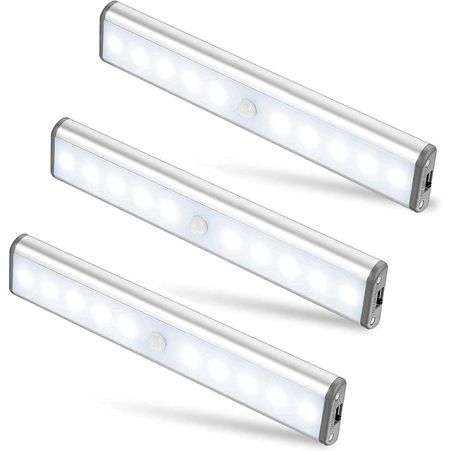 Paquete de 3 luces nocturnas con sensor de movimiento magnético LED recargables por USB mejoradas, fotocélula del anochecer al amanecer