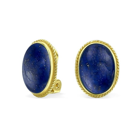 - Gold Plated 925 Sterling Gemstone Oval Bezel Set Silver Rope Alloy Clip On Earrings