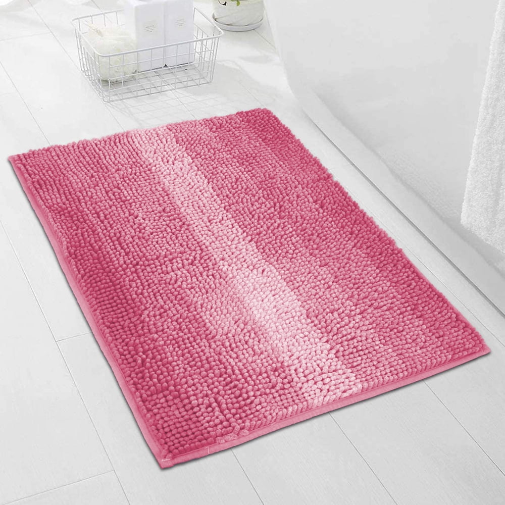 Soft Bathroom Rug 32" x 20" Non-Slip Absorbent Water Pink Chenille Furry Bath Mats Rugs for Bathtub Shower Room