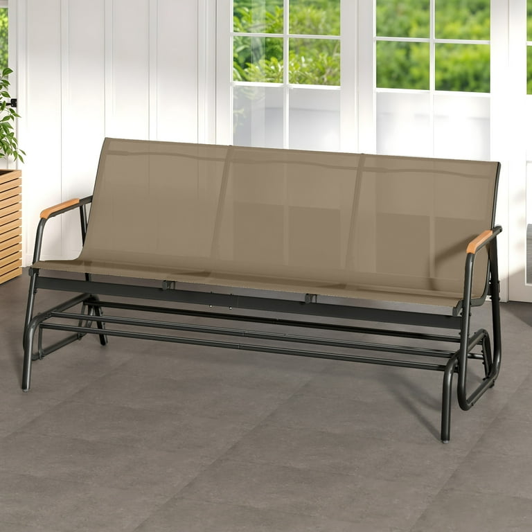 Uforic 3-Person Patio Glider Bench, Brown with Wood Armrests photo 3