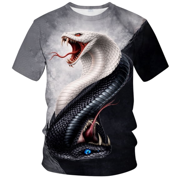 Rebaike 3D Cobra Snake T Shirt Serpent Graphic Tee Yin Yang Style All Over Print Shirt for Men Women Streetwear Fashion
