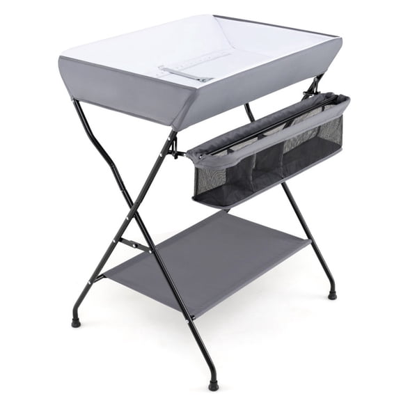 Furnibear Baby Changing Table Folding Diaper Changing Station with Storage Basket and Shelf for Nursery to Simplify Everyday Diaper Changes, Gray