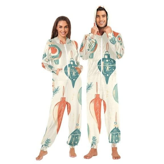 Ornamen Christmas Adult Onesie Pajamas Slim Fit Christmas One Piece Suit Pjs for Women and Men Hooded Zipper