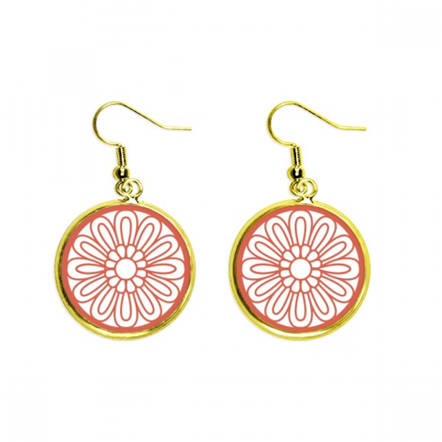 China chino rojo flor patrón tradicional Ear Dangle Golden Drop Earring Jewelry Mujer Unbranded M
