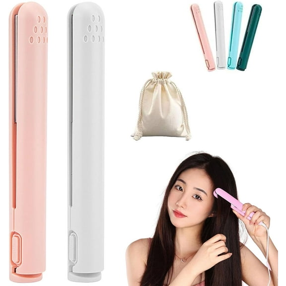 Goodwillbrave Mini Dual Purpose Curling Iron, 2024 Upgrade 2-in-1 USB Hair Straightener Curling Iron, Cordless Portable Travel Curling Wand for Women Short Hair, All Hair Types (2pcs D)