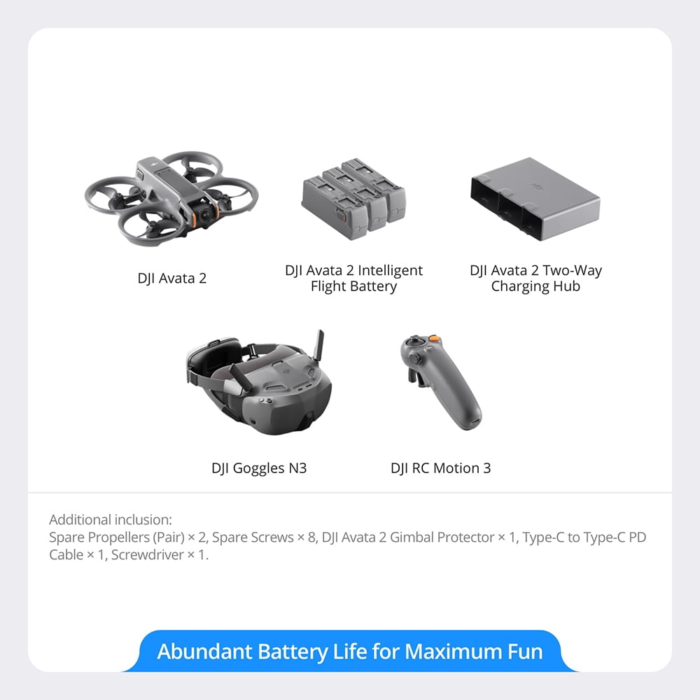 DJI Avata 2 Fly Smart Combo (Three Batteries) with PFV Drone, Goggles N3 , Remote