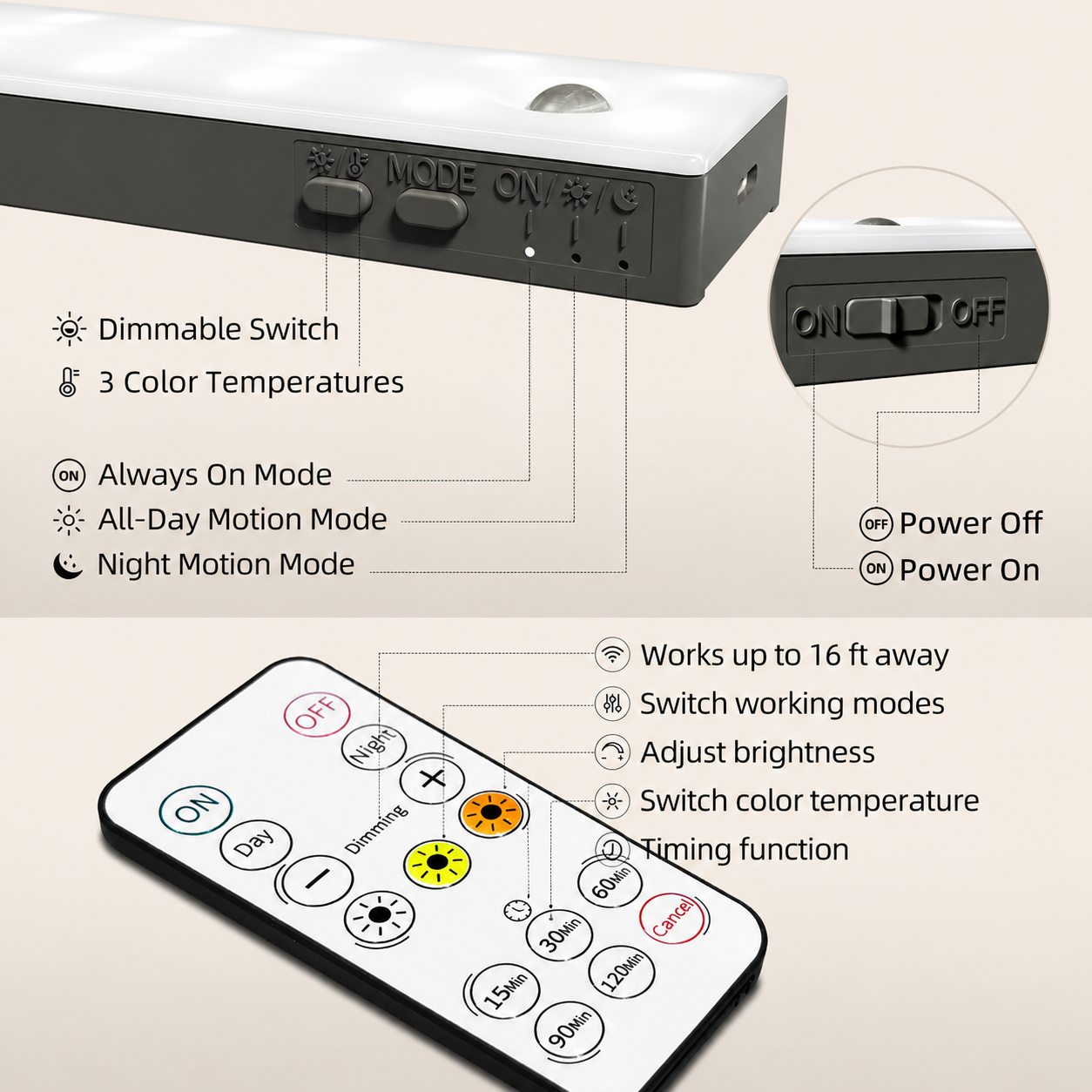 EZVALO 3-Pack Rechargeable Under Cabinet Lights with Remote photo 2