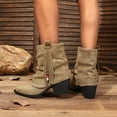 thumbnail image 3 of Pandaie Women's Slouchy Ankle Boots Fold Over Wide Calf Western Booties Suede Cowboy Cowgirl Slip on Winter Shoes Khaki 7.5, 3 of 6