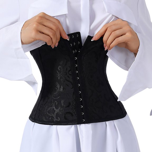 iHPH7 Women's Floral Jacquard Underbust Corset Waist Cincher Hook and Eye Shapewear Bodice Black L