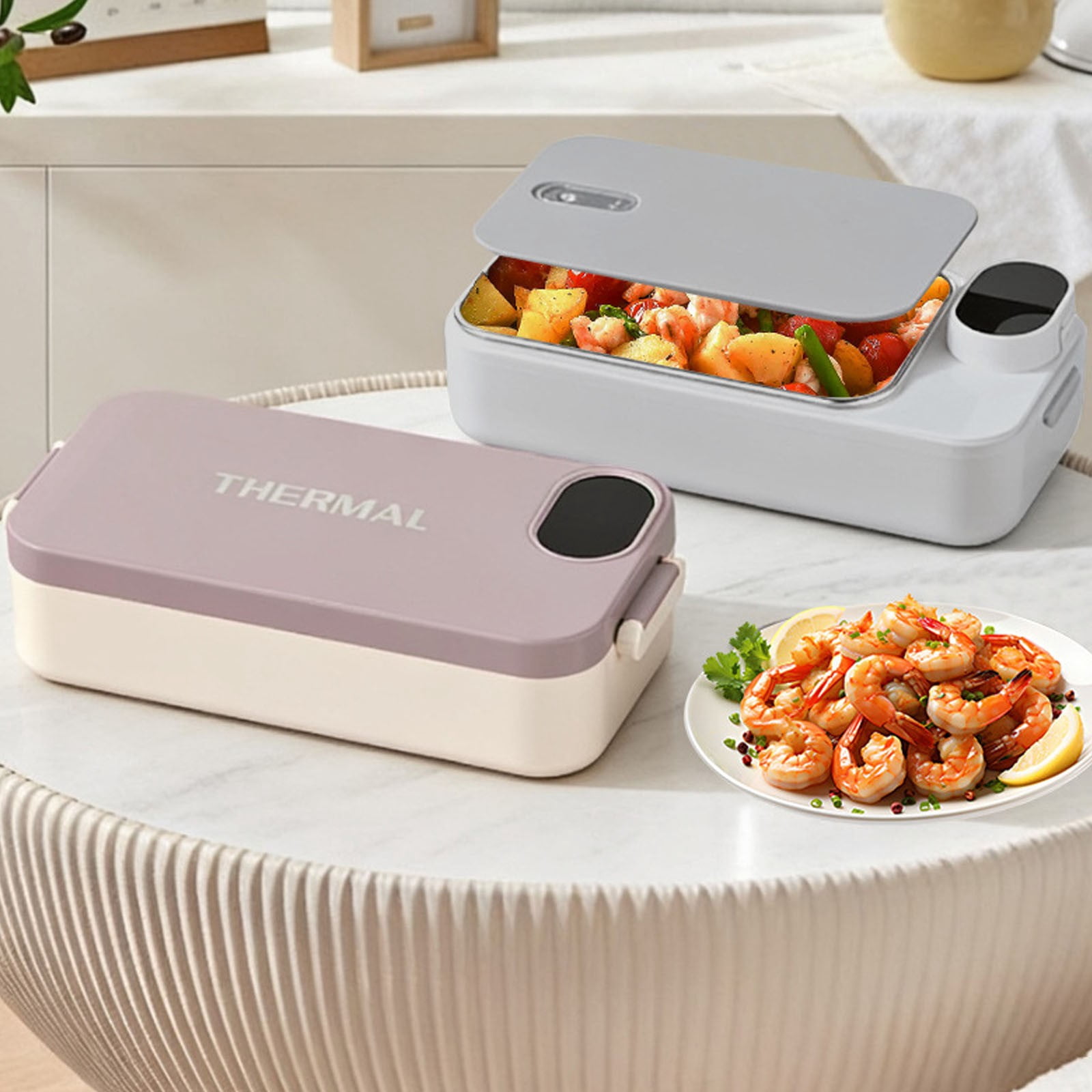 Goowood Heated Lunch Box 7200mAh Rechargeable Lunch Box With Stainless Container Adjustable Temperature Display Heating Lunchbox Portable Warmer