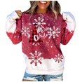 thumbnail image 2 of Hauts de Noël en Solde Femmes Tendance Col Rond Manches Longues Blouse Pull Chandail en Molleton Rouge L, 2 of 6