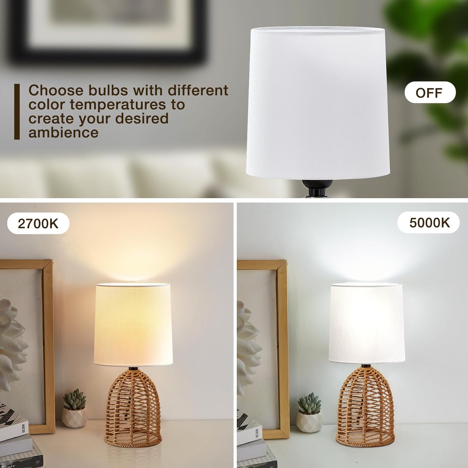 NATYSWAN Rattan Table Lamps Set of 2, 13.75 Inches photo 4