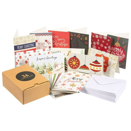 36-Pack Merry Christmas Holiday Greeting Cards Bulk Box Set - Assorted Winter Holiday Xmas Greeting Cards in 36 Unique Designs, Envelopes Included, 4 x 6 Inches