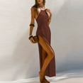 thumbnail image 4 of FRSASU Women's Summer Dress Beach Long High Slit Sleeveless Vacation Holiday Beachwear Maxi Dress Khaki, 4 of 5