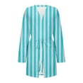 thumbnail image 3 of Womens Long Sleeve Bathrobe Lightweight Plus Size Striped Sleepwear Robe with Belt Casual Loose Ladies Loungewear Blue, XL, 3 of 6
