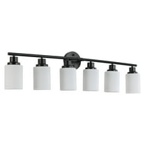 39" Modern Black Vanity Light, 6-Light Bathroom Wall Sconce with Frosted Glass Shades, Wall Mount Lighting for Mirror or Hallway (No Bulbs)