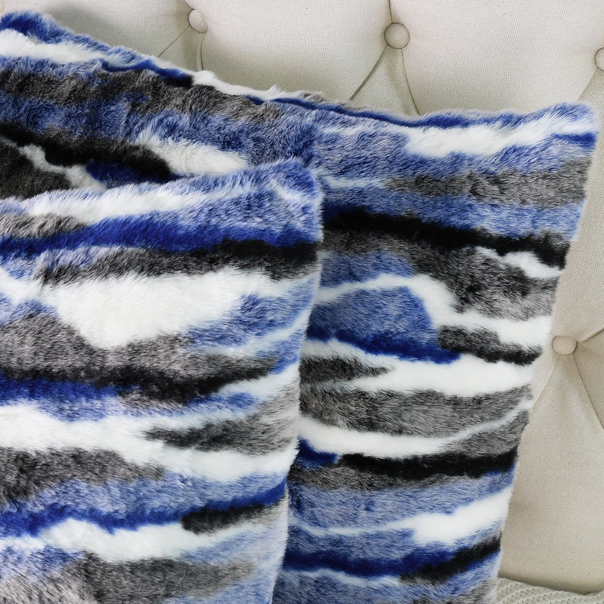 Home Soft Things Multi Jacquard Faux Fur Throw Pillow Cover 2pcs Set - Blue