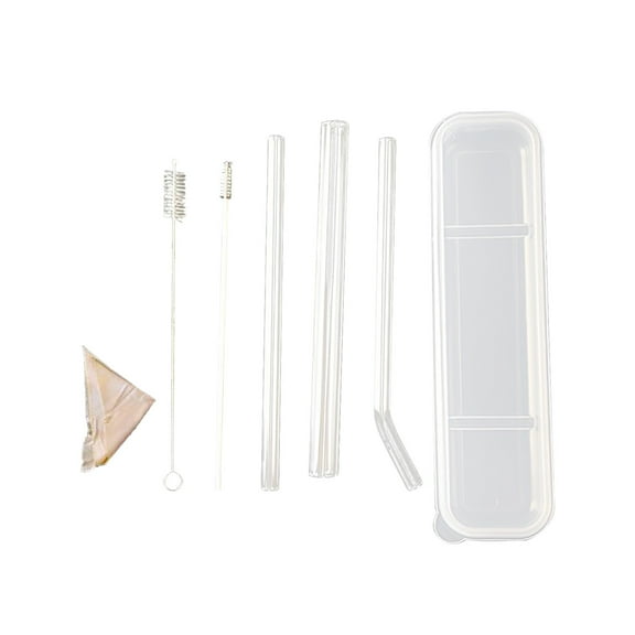 7 Pack Reusable Glass Straws, Clear Glass Drinking Straw, 8.5''x10MM, 2 Straight and 1 Bent Glass Straw with 2 Cleaning Brushes for Smoothies, Milkshakes, Tea, Juice, Hot & Frozen Drinks