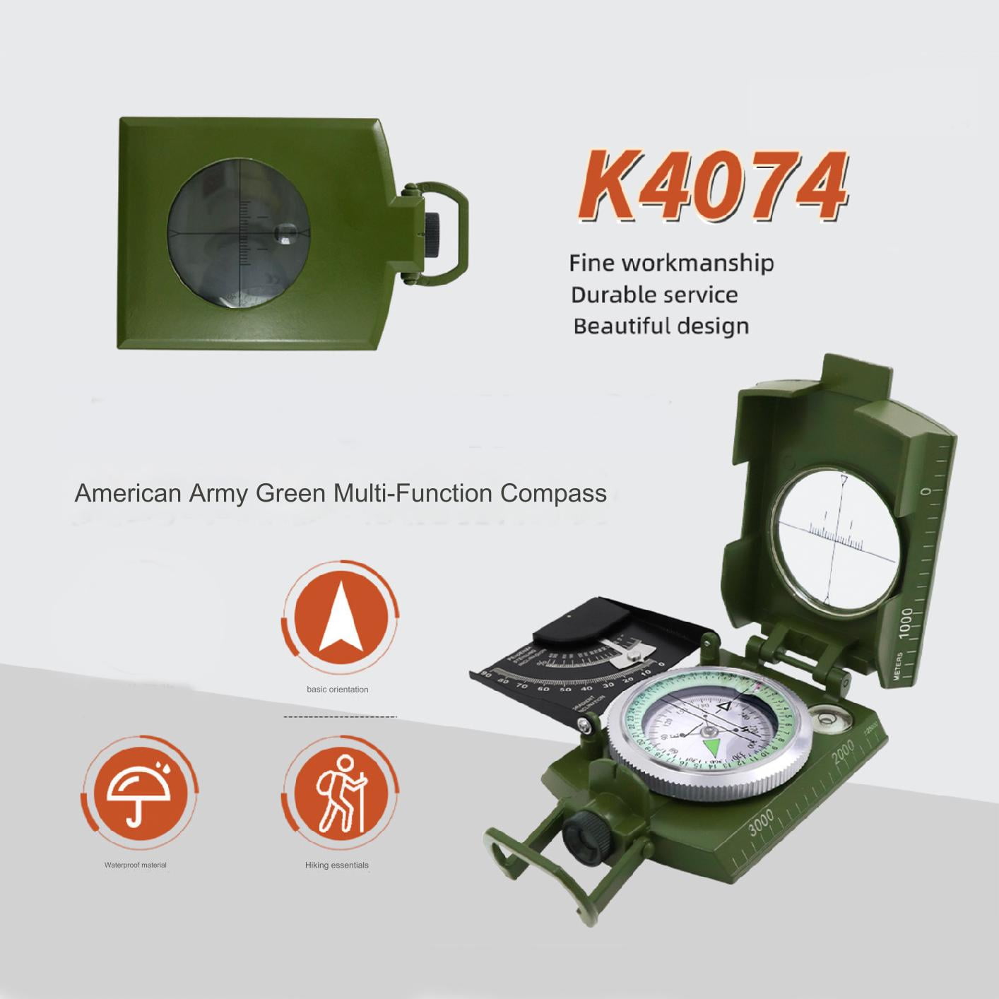 2 Pack，Army green，Camping Survival Compass Glow in The Dark Military Compass Survival Gearfor for Hiking, Camping,Backpacking, Outdoor Activities，K4074