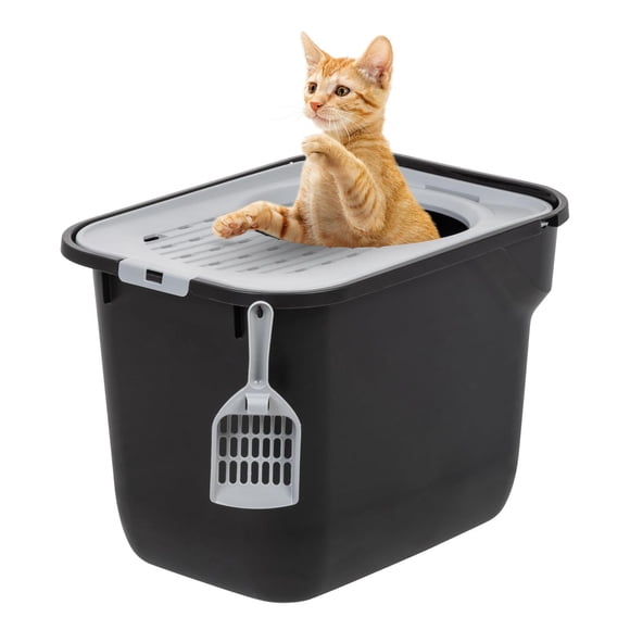 Caja de Arena para Gatos IRIS USA Blanco Gris de Entrada Superior Grande con Paleta