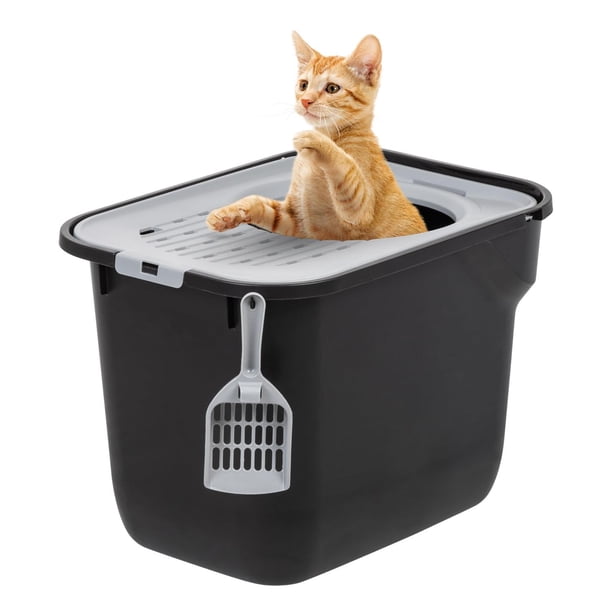 Caja de Arena para Gatos IRIS USA Blanco Gris de Entrada Superior Grande con Paleta