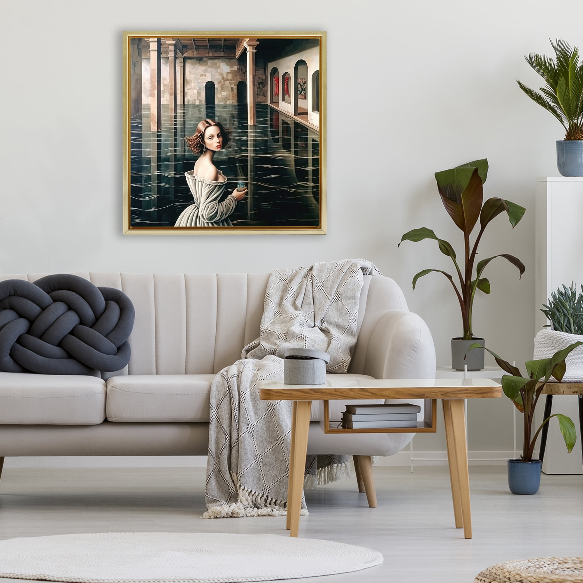 Portal Of Reflections Gold Framed Floater Canvas Wall Art, design by Sasha
