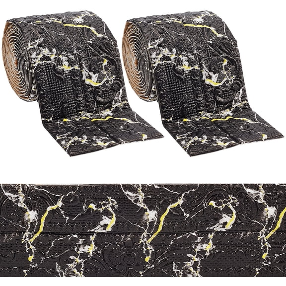 2Pc Foam Self-Adhesive Flexible Molding Trim Ceiling Molding Wall Trim for Furniture Home Decor Imitation Gesso Lines Black 2285~2300x117~120x4mm