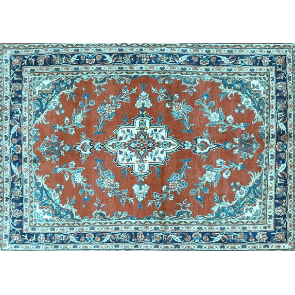 Ahgly Company Indoor Rectangle Medallion Light Blue Traditional Area Rugs, 6' x 9'