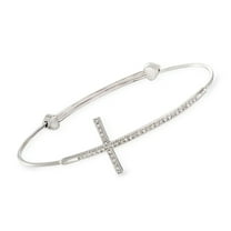 Ross-Simons Sterling Silver Sideways Cross Bangle Bracelet With Diamond Accents, Women's, Adult