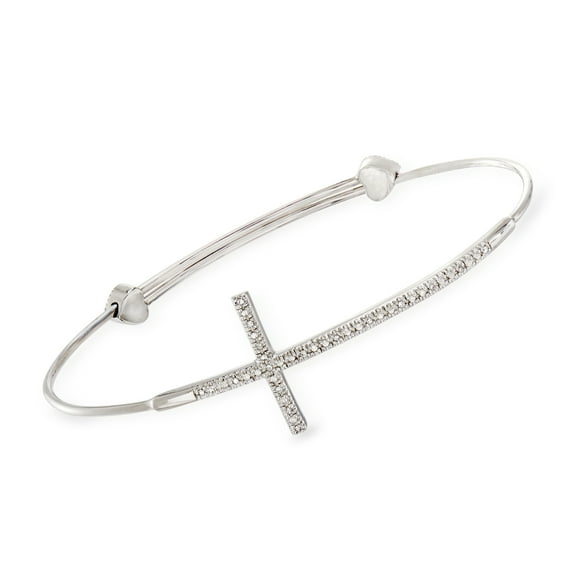 Ross-Simons Sterling Silver Sideways Cross Bangle Bracelet With Diamond Accents, Women's, Adult