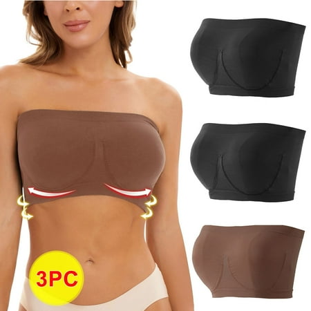 TrendVibe365 Strapless Bralette Women Multipack Tube Top Stretchy Wireless Push up No Show Bras Bustier Full Coverage Comfort Lingerie Brown 2XL