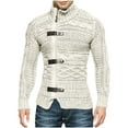 thumbnail image 2 of FRSASU Men's Sweaters with Leather Buckle High Neck Long Sleeve Knitted Cardigan Coat White, 2 of 6