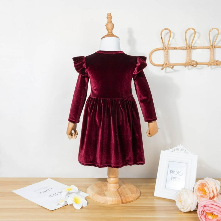 OGLCCG Toddler Baby Girls Velvet Dress Ruffle Long Sleeve A line