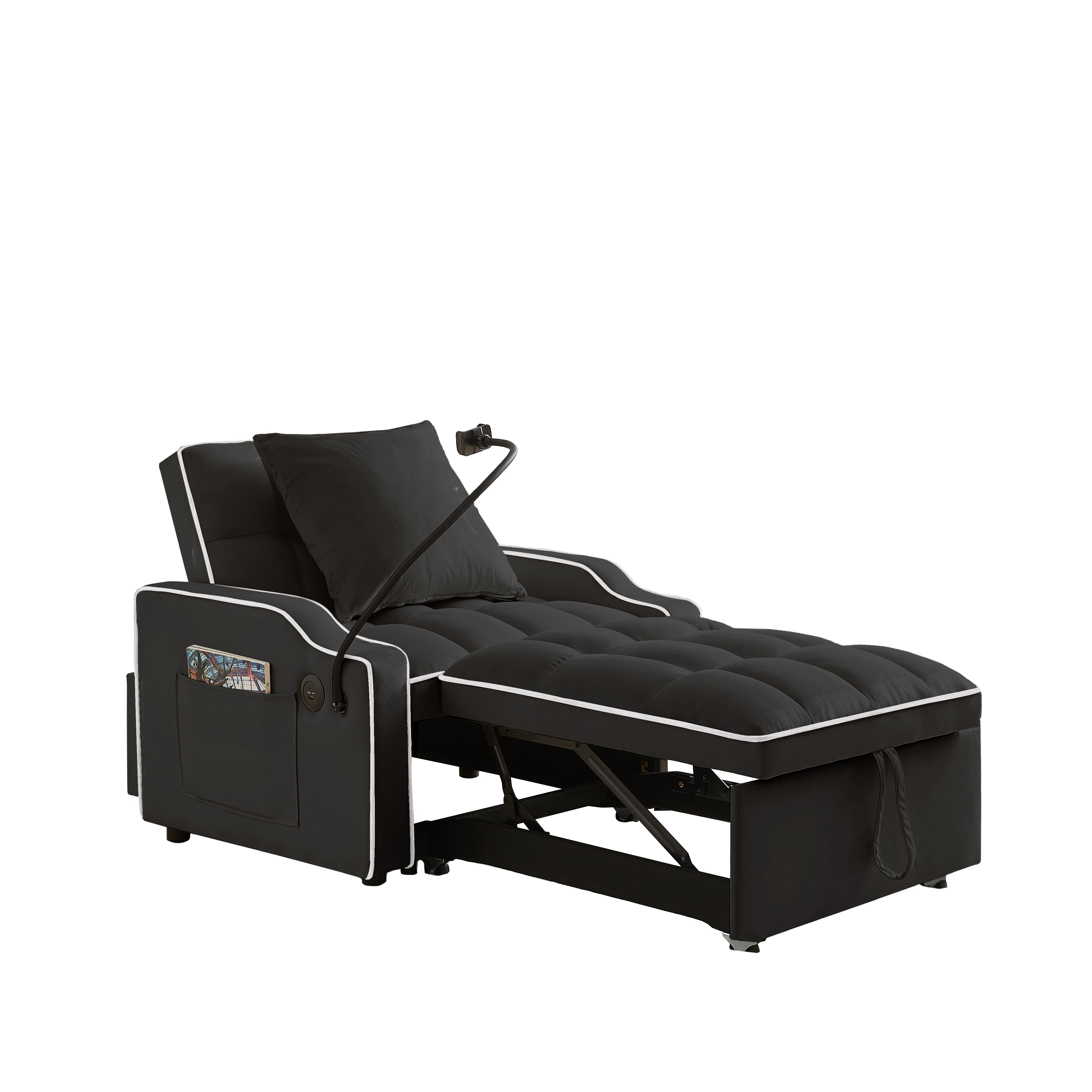 Leumius Convertible Sofa Chair Bed,3-in-1 Sleeper Sofa with Pull-Out Bed,Modern Velvet Single Sofa Chair with Reclining Backrest and Wide Armrest for Living Room Small Space,Black