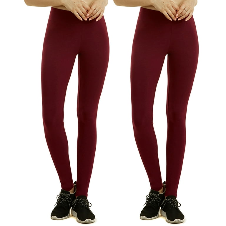 Women & Plus Cotton High Waist Full Length Cotton Workout Leggings  (BURGUNDY/BURGUNDY, L)