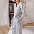 thumbnail image 3 of Towmus Women's 2 Piece Lounge Sets Casual Fall Travel Outfits Fashion Wide Leg Tracksuit V Neck Loungewear Baggy Comfy Sweatsuits, Grey, S, 3 of 8