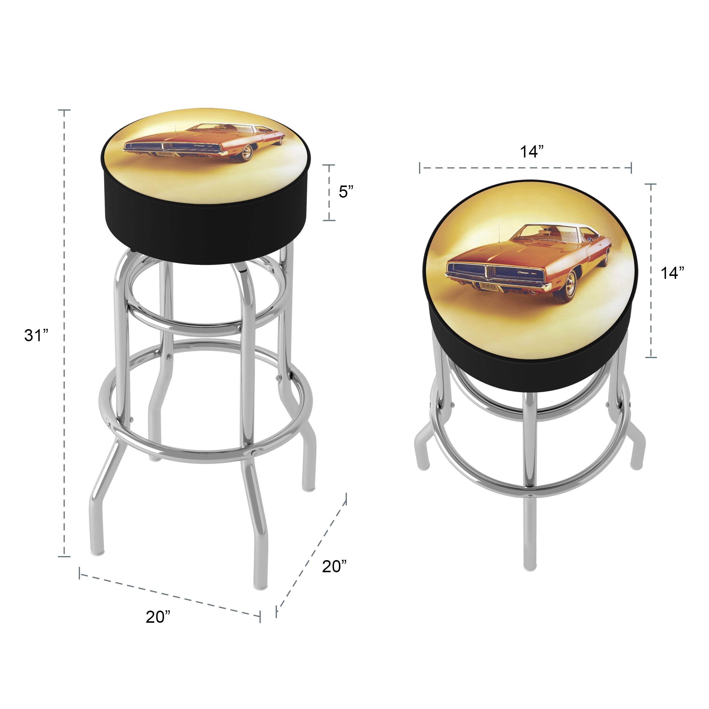 Trademark Gameroom Dodge 69 Charger Bar Stool with Padded Seat