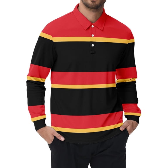 VeFlora Men's Polo Shirts Long Sleeve Striped Casual Collared Pique Golf Polo Shirts for Mens(Orange/XXXL)