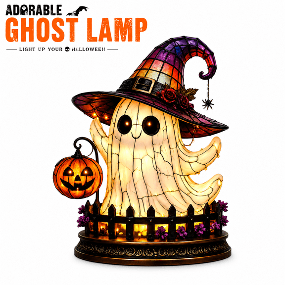 Diceymbol 11.81 Inch Halloween Ghost Night Light, Witch Hat Ghost Lamp with Jack O Lantern, Halloween Decorations Indoor for Table Mantel Party Decor