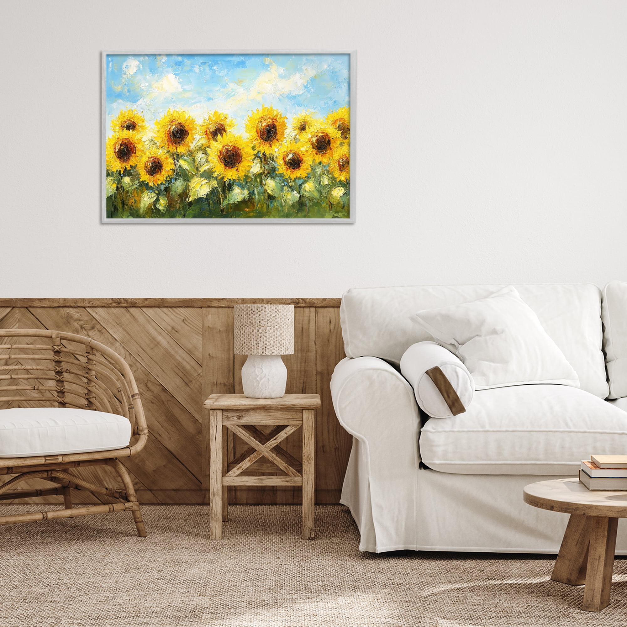 Stupell Industries Impressionist Sunflowers Horizon Gray Framed Giclee Art, design by Petal Prints Design