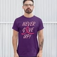 thumbnail image 3 of Tee Hunt Breast Cancer Awareness Never Give Up T-shirt Pink Ribbon Men's Tee, Purple, 3X-Large, 3 of 5