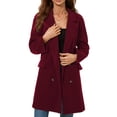 thumbnail image 4 of Abrigo De Cuello Con Muescas, Elegante Abrigo De Doble Botonadura Con Bolsillo Con Solapa De Color Puro Para Fiestas ANGGREK Rojo XXL, 4 of 7
