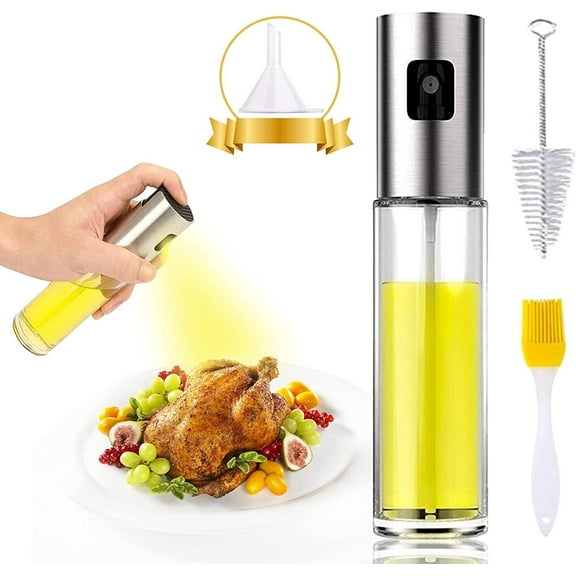 Olibuy 4 In 1 Oil Sprayer For Cooking Air Fryer Mister 100ml Food Grade Olive Vegetable Oil Vinegar Pump Dispenser Spray Versatile Glass Bottle Spritzer For Kitchen Baking Salad Grilling BBQ